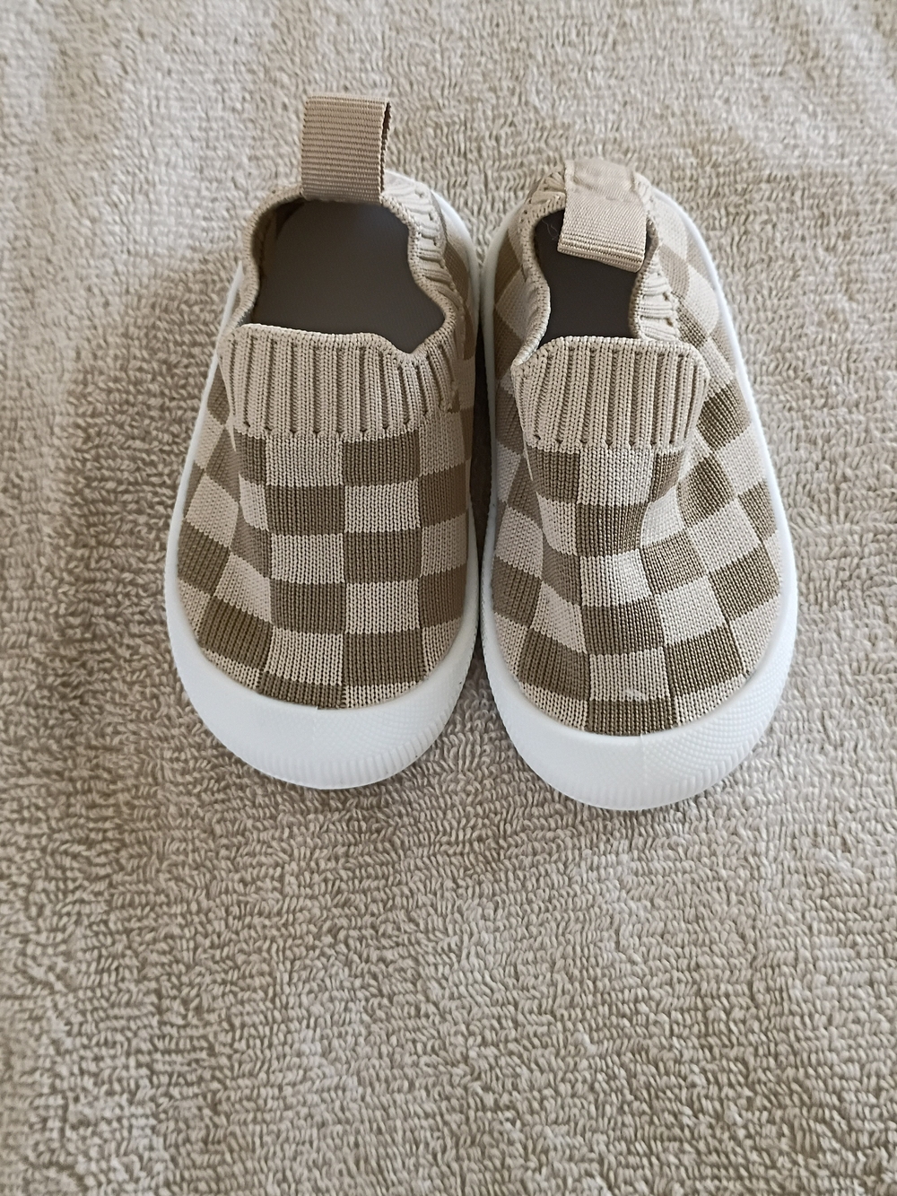 Kids Slip-On Checker Knit Sneakers - Beige/White